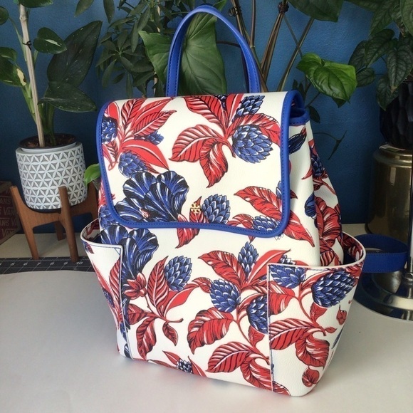 Tory Burch Kerrington Authentic Leather Summer Travel Resort Floral Backpack NWT main image 11
